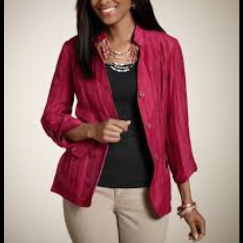 Chico’s Mikhalia Pink Linen Jacket Size 2